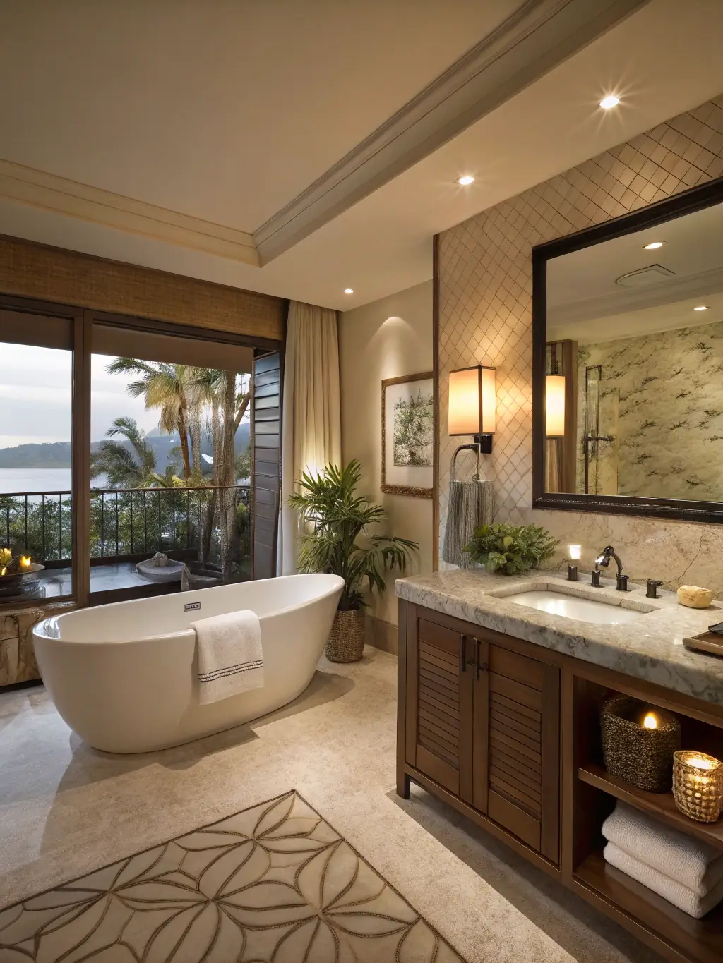 A luxurious bathroom featuring a soaking tub, walk-in shower, and elegant tile work, reflecting Homecraftpro's bathroom remodeling capabilities.